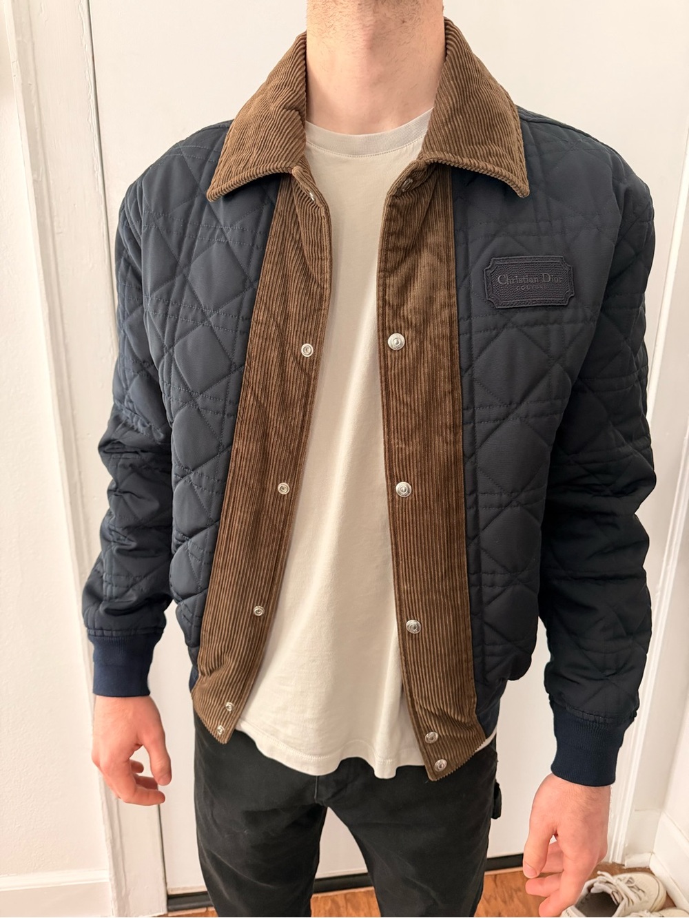 Dior Homme Navy Bomber Jacket with Brown Corduroy Trim